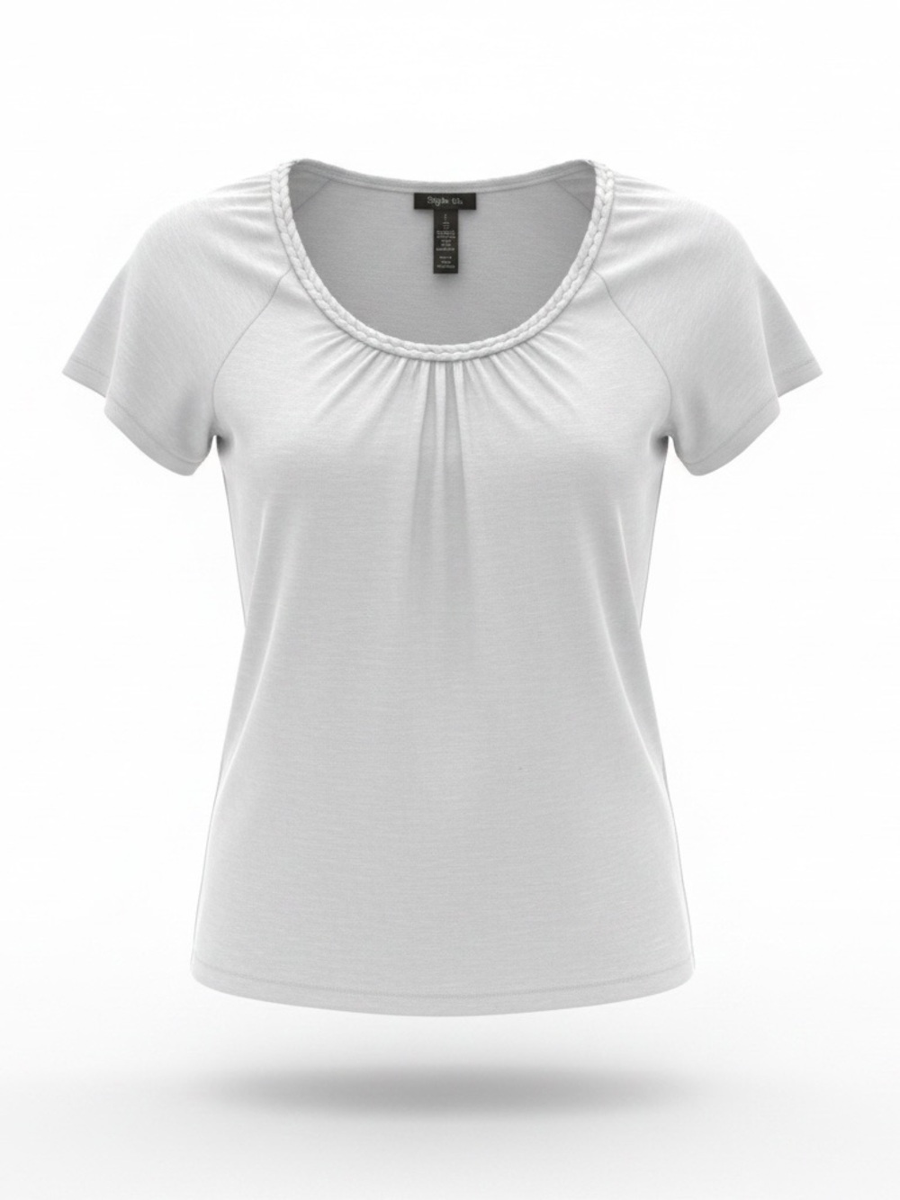 Style & Co. White Scoop Neck Short-Sleeve Tee with Braided Neckline